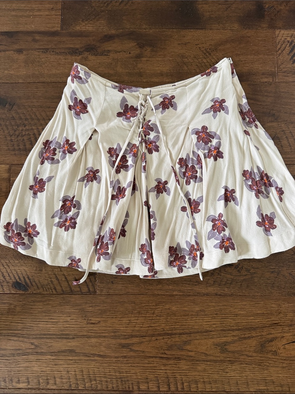 Free people pleated Floral Lace-Up Cream Skater Skirt